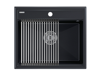 Кухонная мойка + коландер Paulmark PM115951-BLM+R375-BS 59х51 цвет черный металлик